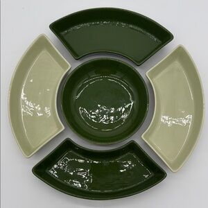 Vintage Libby Glass Green Pottery Large Divided Relish Tray Dish MCM